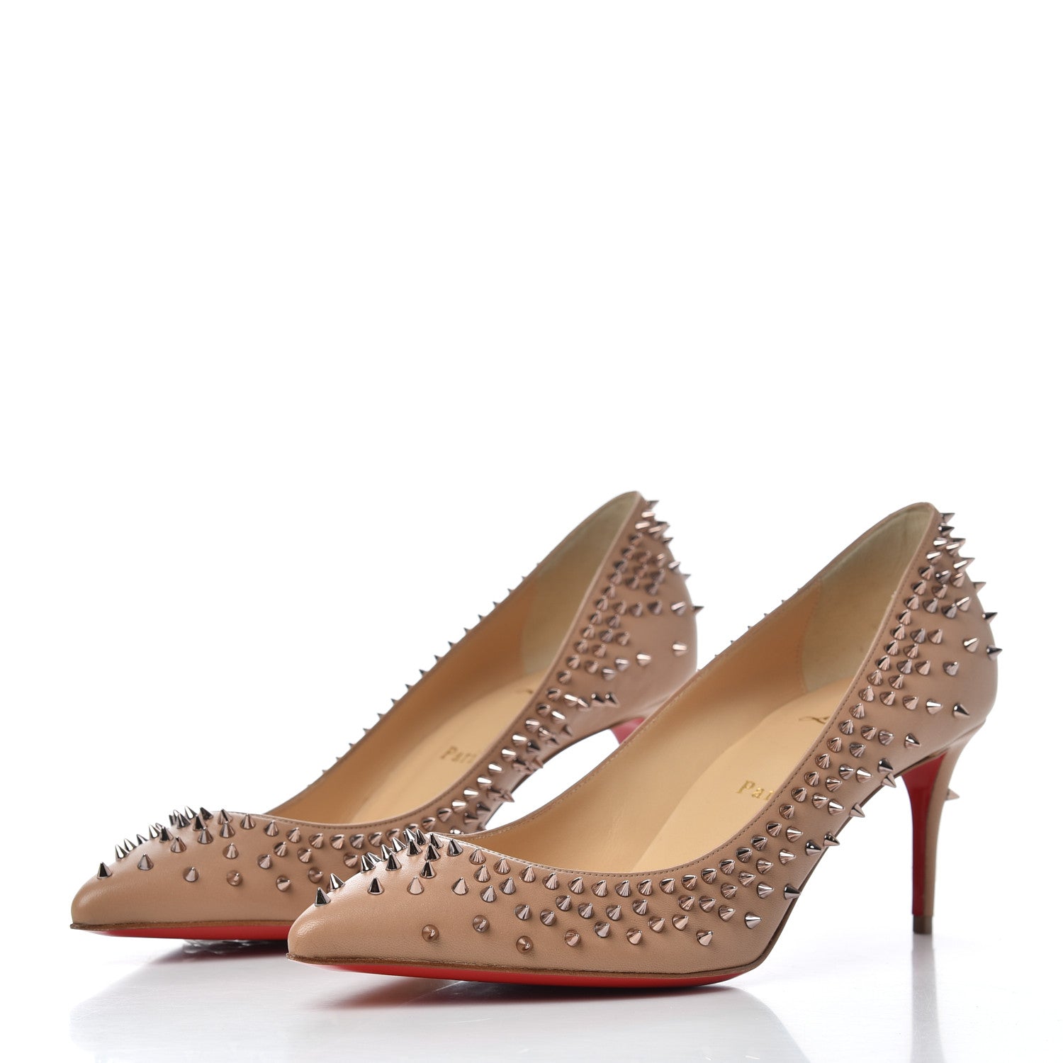 Christian Louboutin Nappa Studded Escarpic 70 Pumps 38.5 Nude Gold Rose 3 of 8