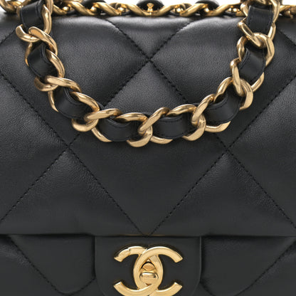 Chanel Lambskin Quilted Chain Top Handle Flap Black 7 of 9