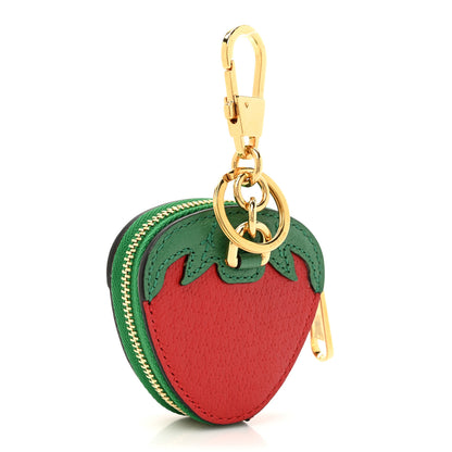 Gucci Textured Dollar Calfskin Retro Interlocking G Fruttini Strawberry Coin Case Bag Charm Key Holder 3 of 8