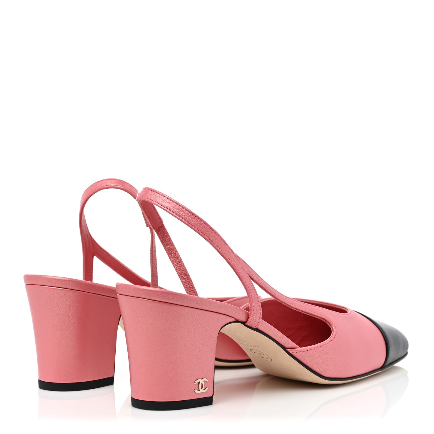 Iridescent Lambskin Cap Toe CC Slingback Pumps 39 Pink Black