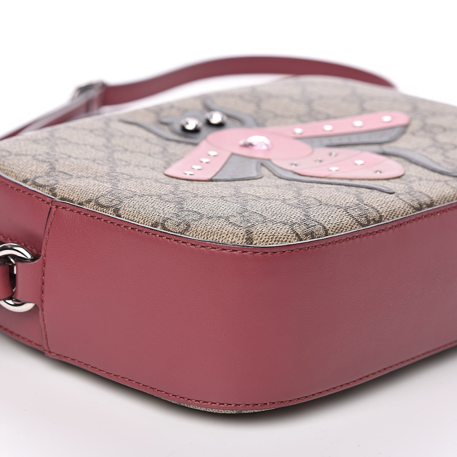 Gucci GG Supreme Monogram Calfskin Be0e Embellished Small Shoulder Bag Beige New Rosette 9 of 12