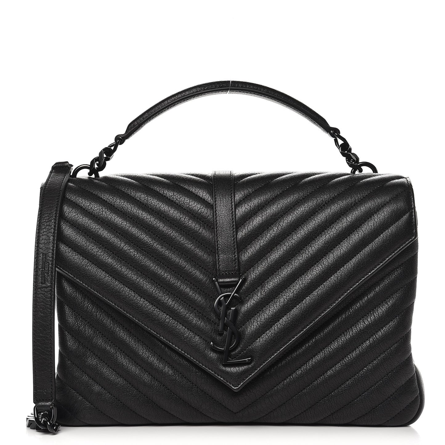 Sheepskin Matelasse Chevron Monogram Large College Satchel Black