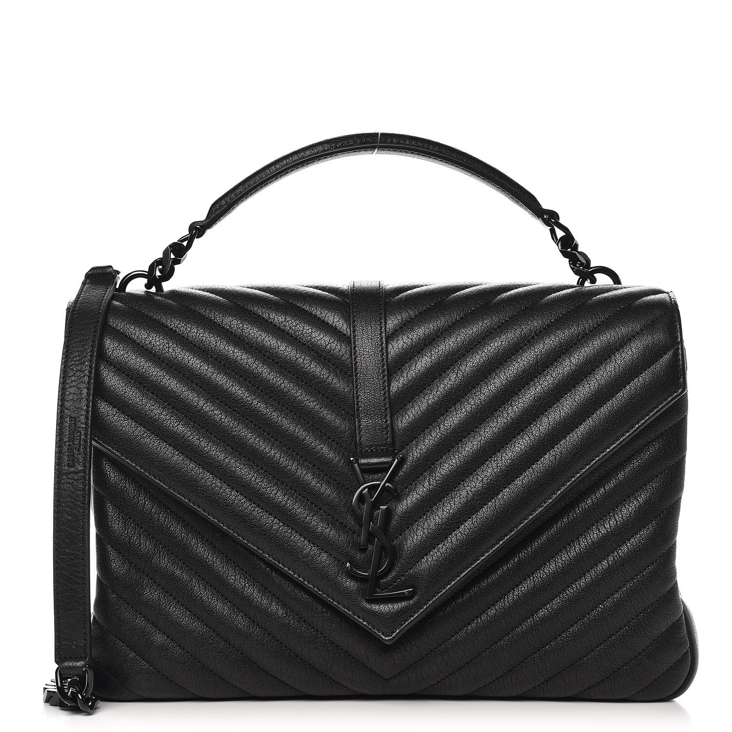 Saint Laurent Sheepskin Matelasse Chevron Monogram Large College Satchel Black 1 of 9