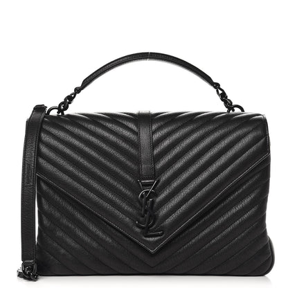 Saint Laurent Sheepskin Matelasse Chevron Monogram Large College Satchel Black 1 of 9