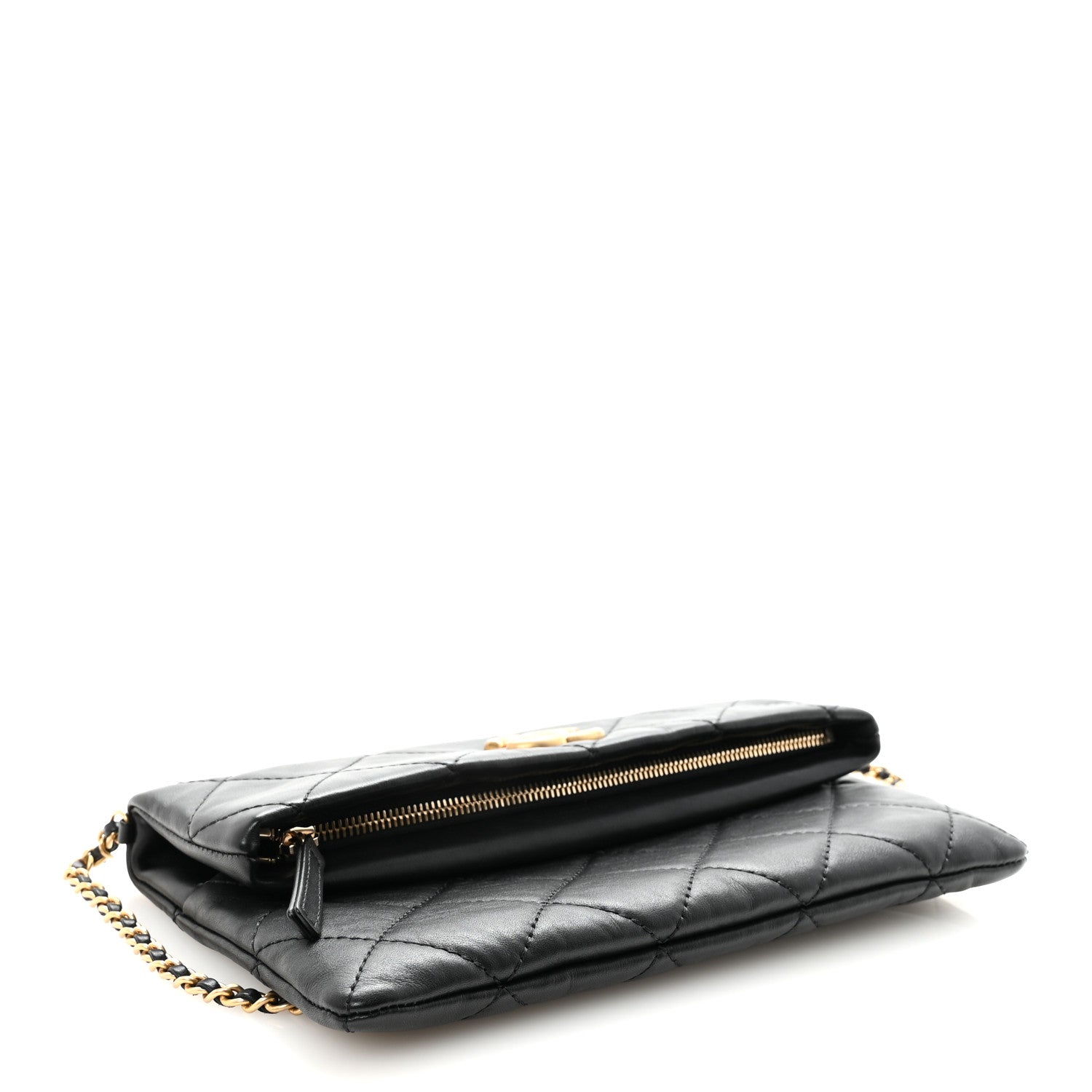 Chanel Calfskin Quilted Fold Over Clutch Black 4 of 11