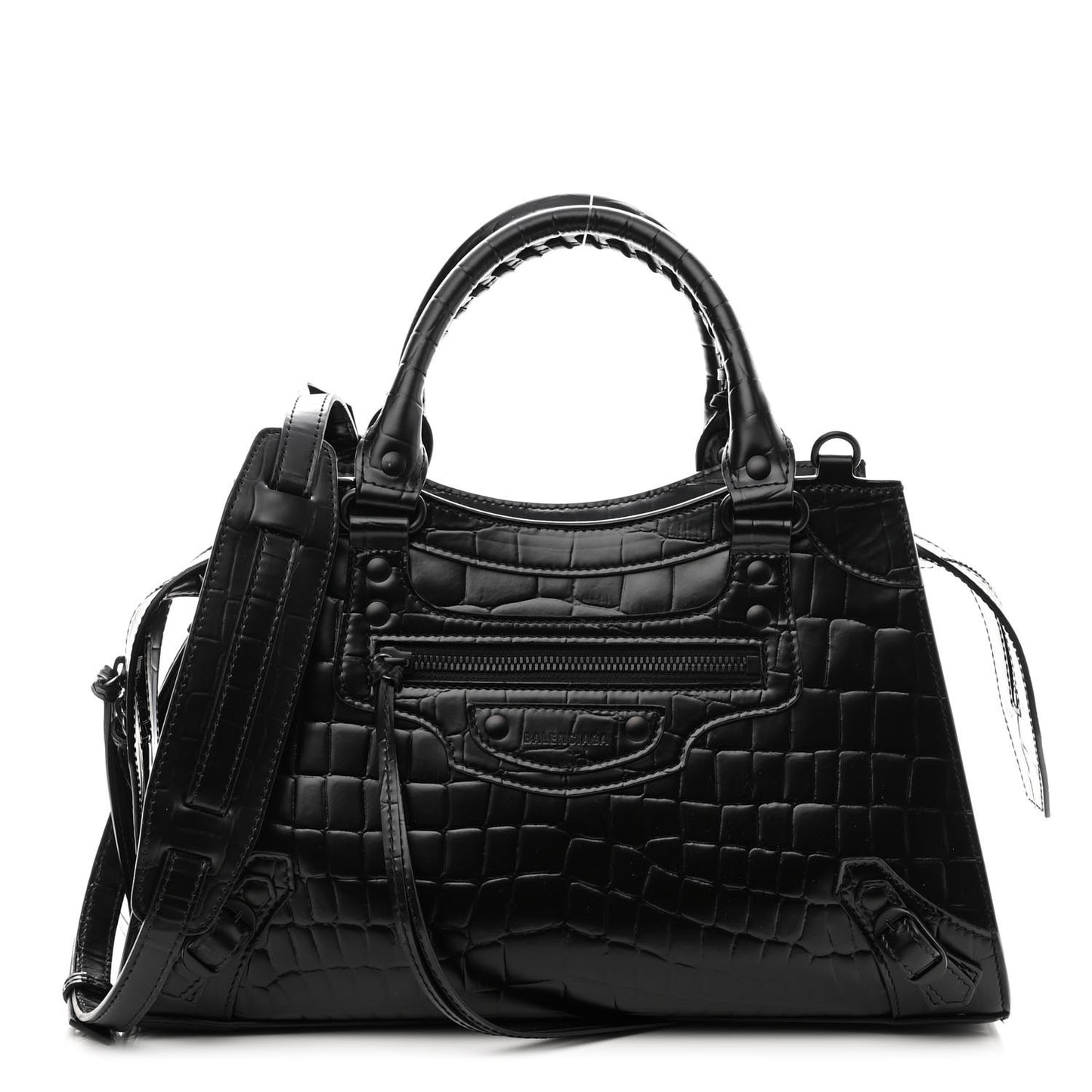 Semi Shiny Calfskin Crocodile Embossed Neo Classic Black Hardware S City Black