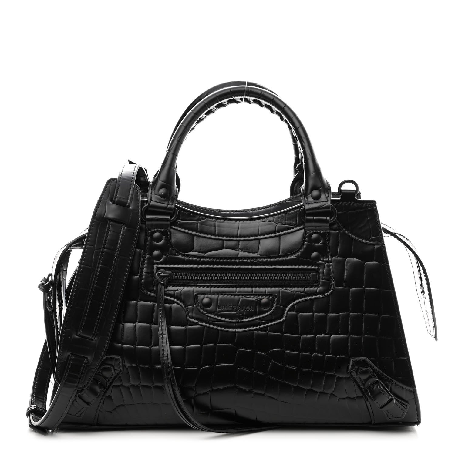Balenciaga Semi Shiny Calfskin Crocodile Embossed Neo Classic Black Hardware S City Black 1 of 8