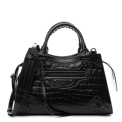 Balenciaga Semi Shiny Calfskin Crocodile Embossed Neo Classic Black Hardware S City Black 1 of 8