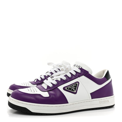 Prada Vitello Rois Metal Triangle Logo Mens Downtown Low Top Sneakers 8 White Ciclamino 3 of 12