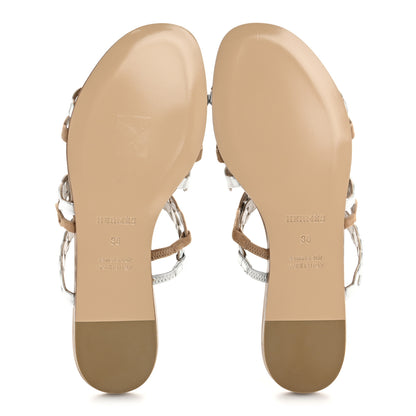 Hermes Metallic Nappa Suede Chaine d'Ancre Nude Sandals 36 Beige Sable Gris Argente 6 of 10