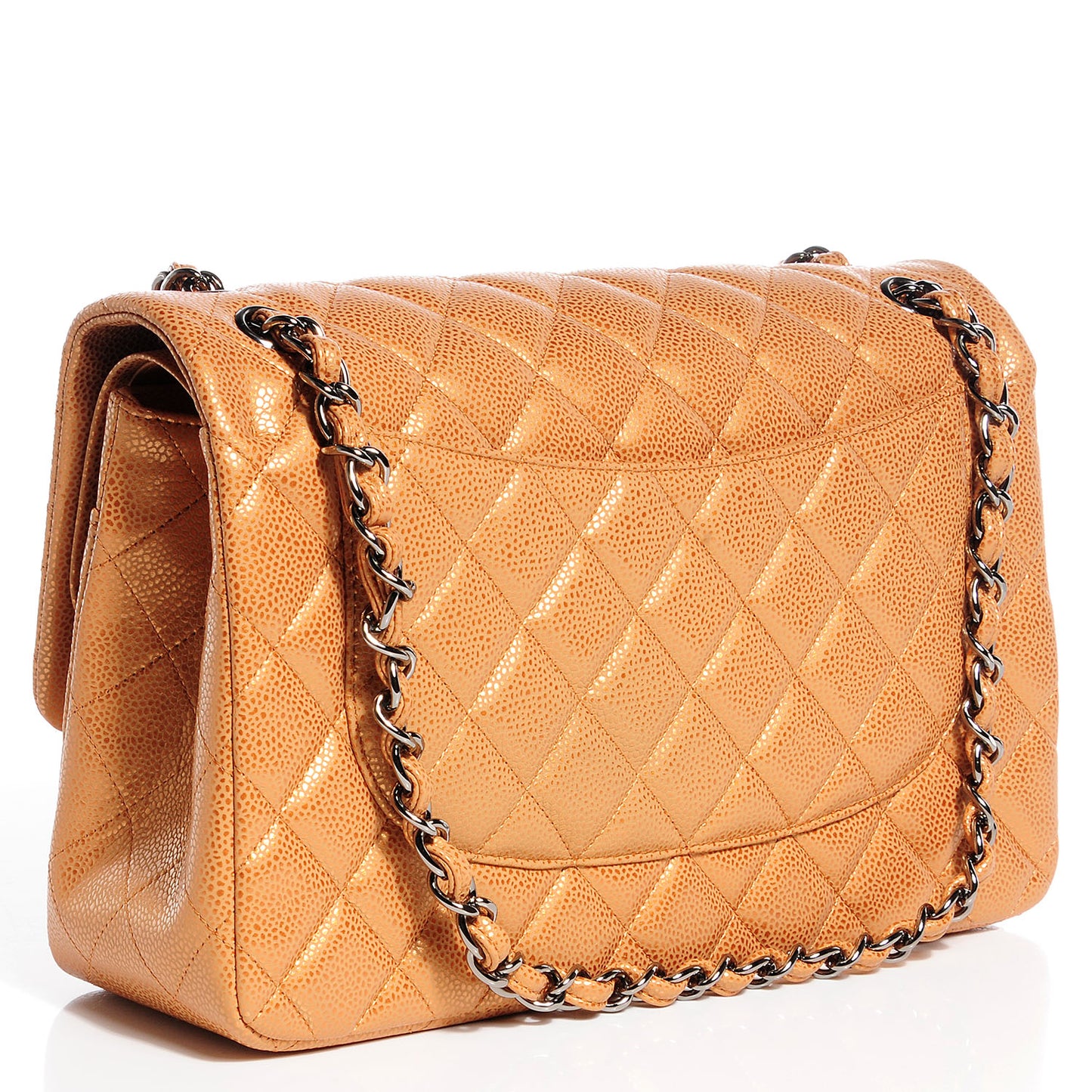 Metallic Caviar Quilted Jumbo Double Flap Copper