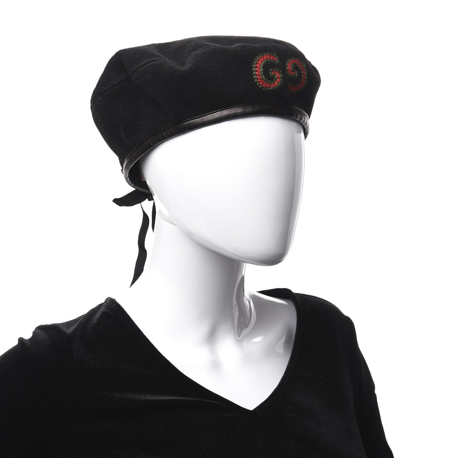 Gucci Felt Embroidered GG Patch Beret Hat Black 2 of 5