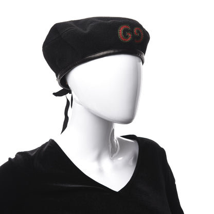 Gucci Felt Embroidered GG Patch Beret Hat Black 2 of 5