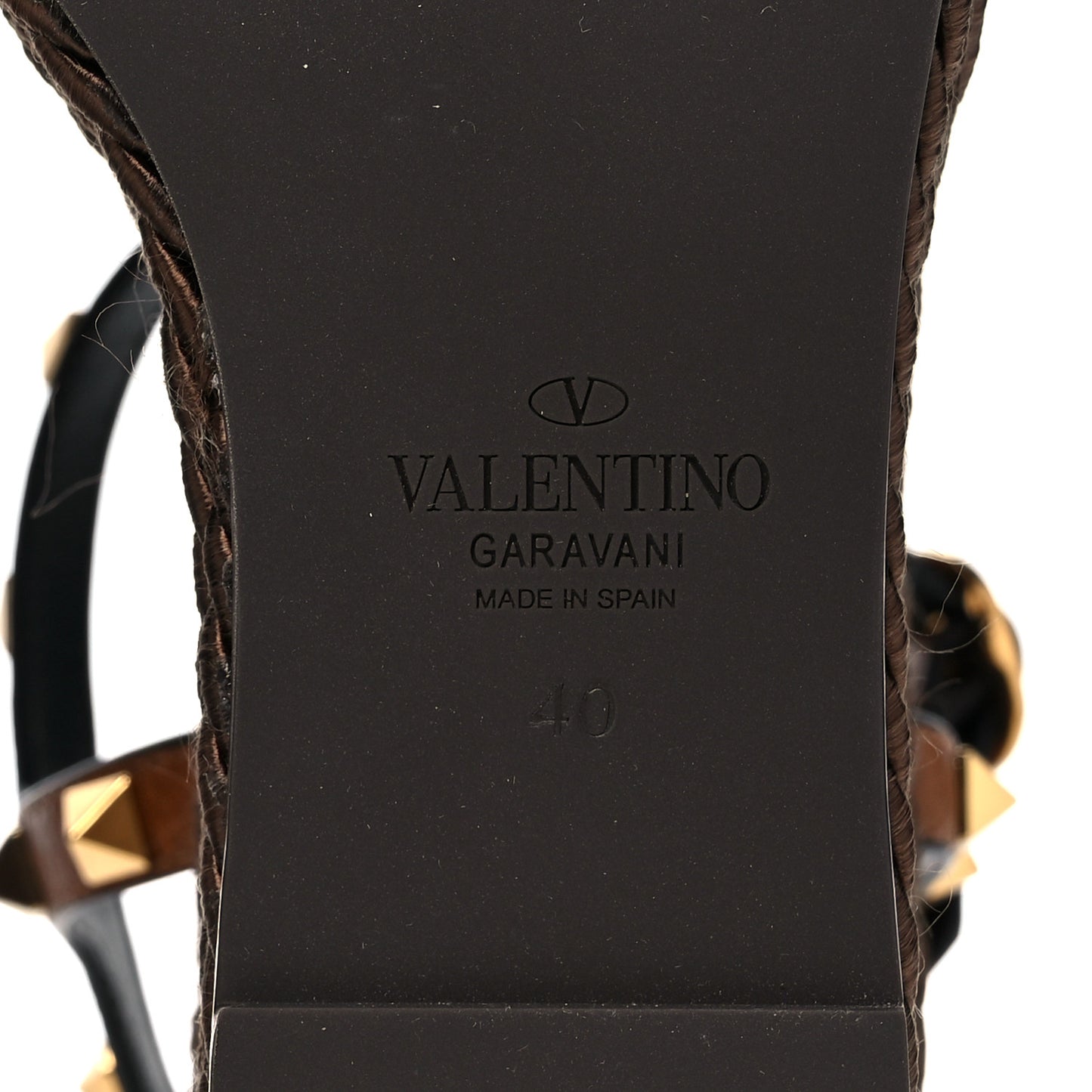 Calfskin Rockstud Torchon Espadrille 25/115mm Wedge Sandals 40 Cuoio