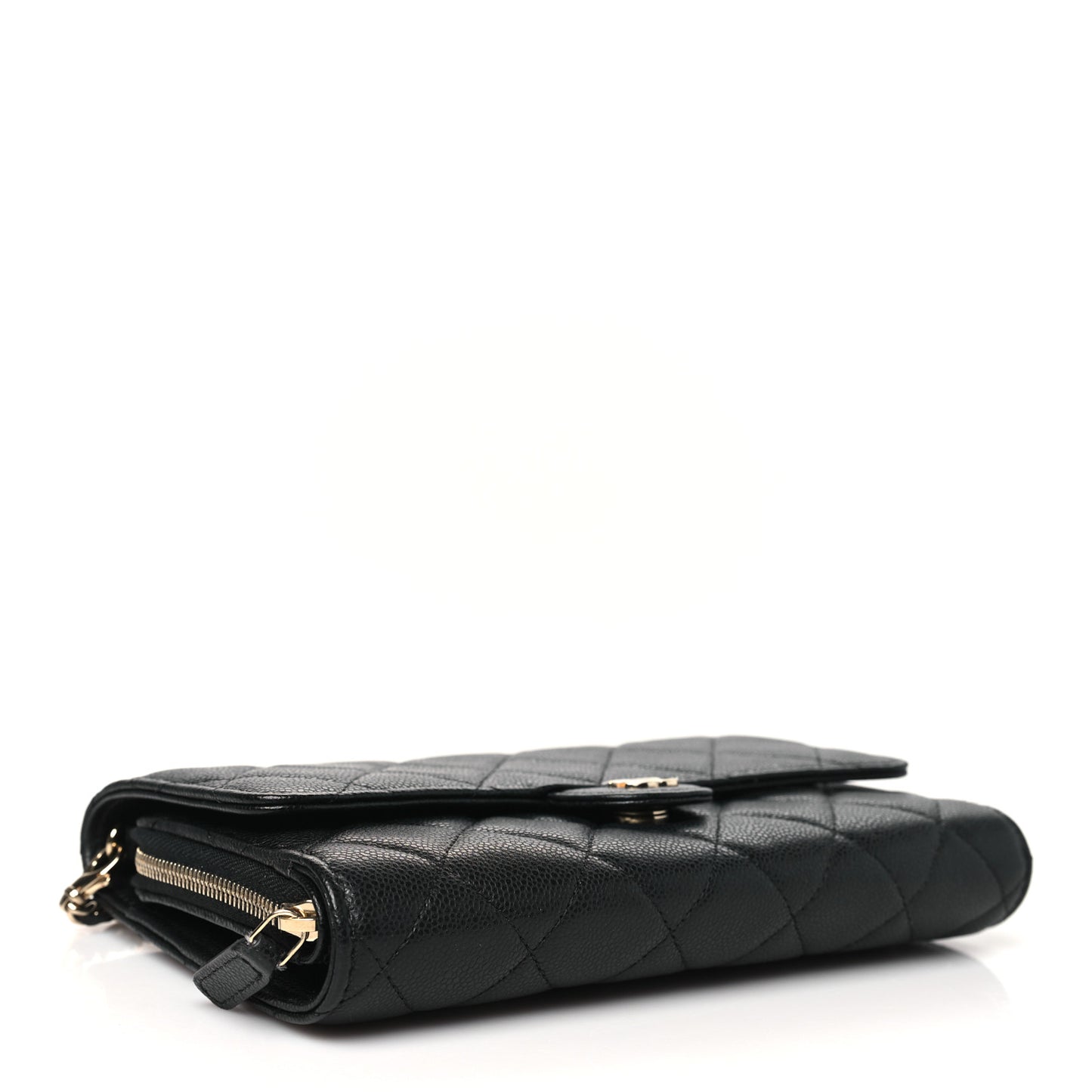 Caviar Quilted Phone Holder Wallet on Removable Chain Black