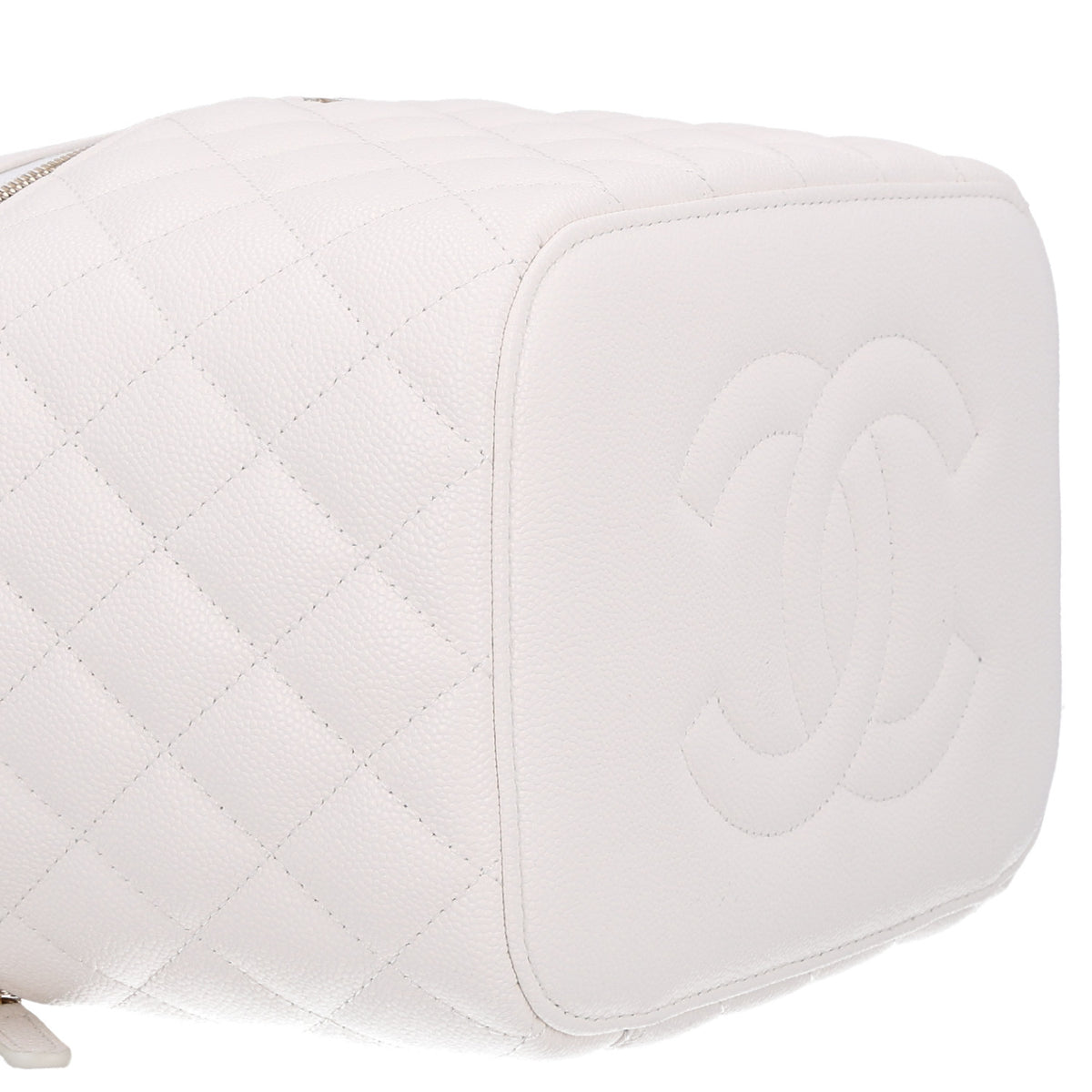 Caviar Quilted Large Vanity Pouch White
