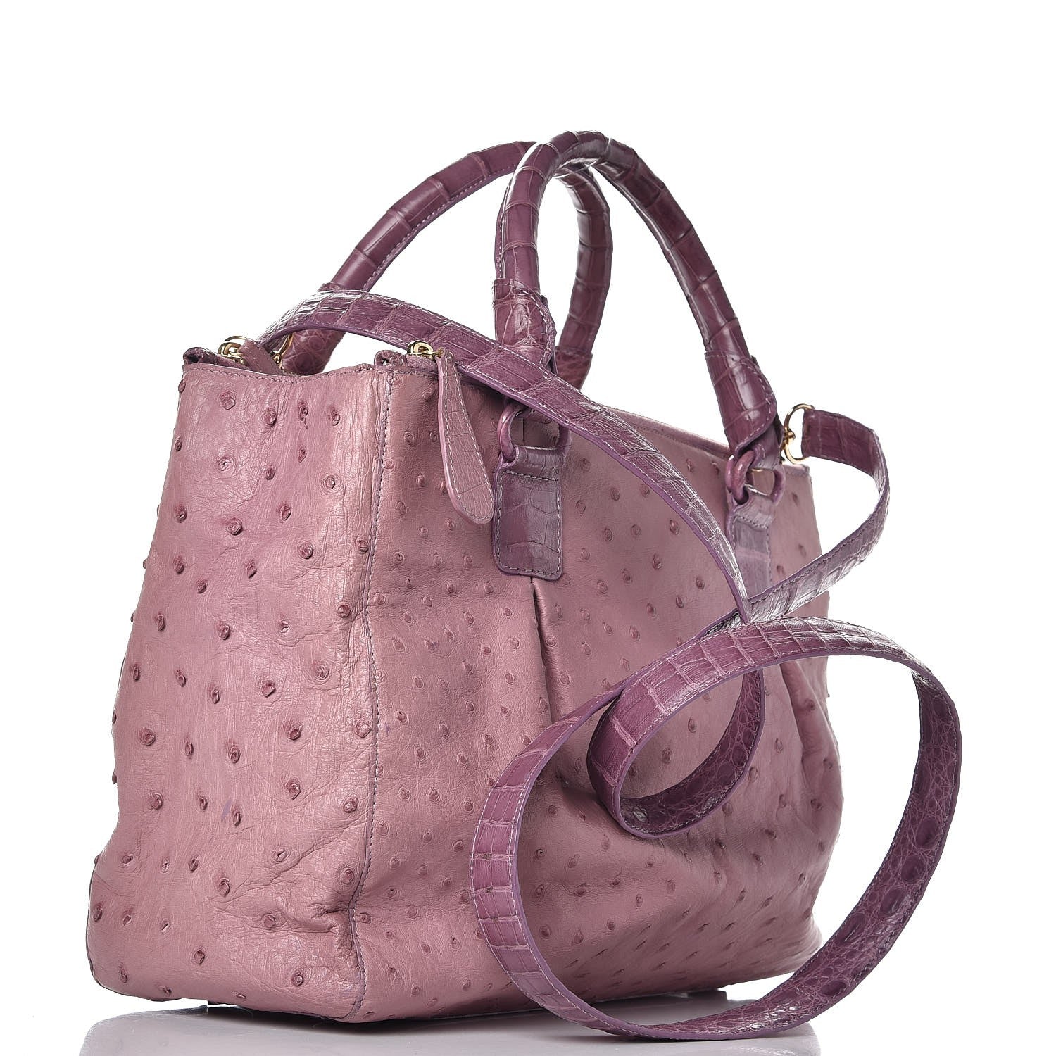 Nancy Gonzalez Ostrich Crocodile Mango Tote Purple 3 of 10