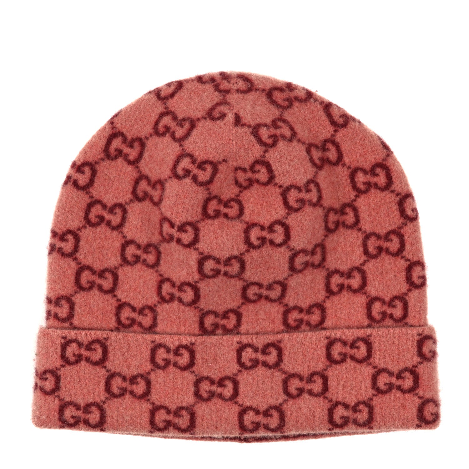 Gucci Wool GG Monogram Fog Tricot Beanie Hat M Pink 1 of 4