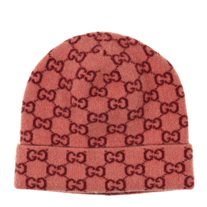 Gucci Wool GG Monogram Fog Tricot Beanie Hat M Pink 1 of 4