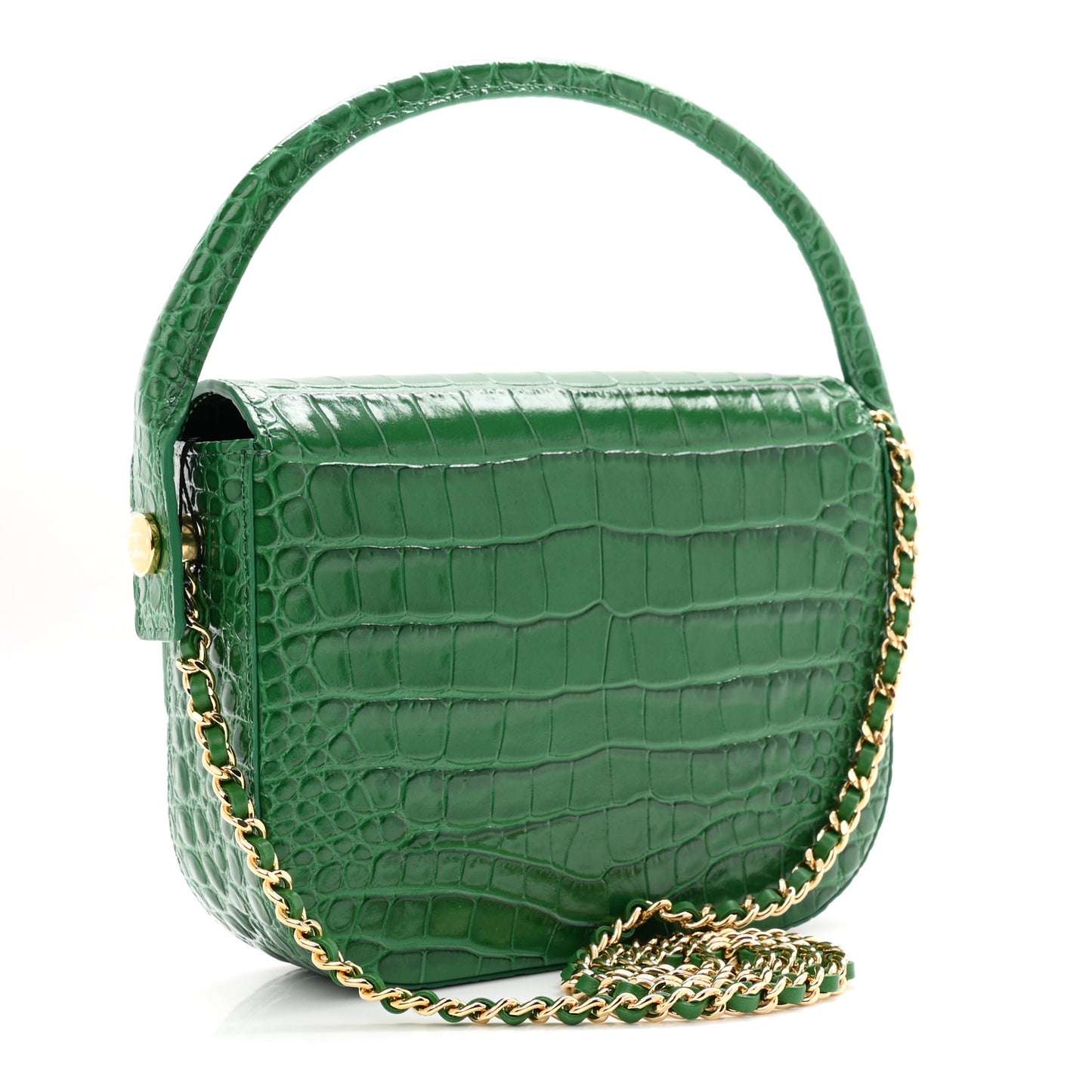 Calfskin Crocodile Embossed Turn Around Mini Flap Emerald