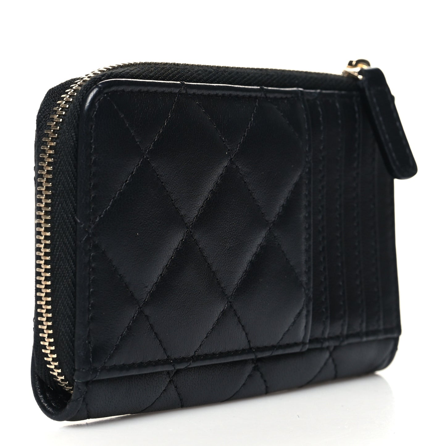 Lambskin Quilted Zip Card Holder Black