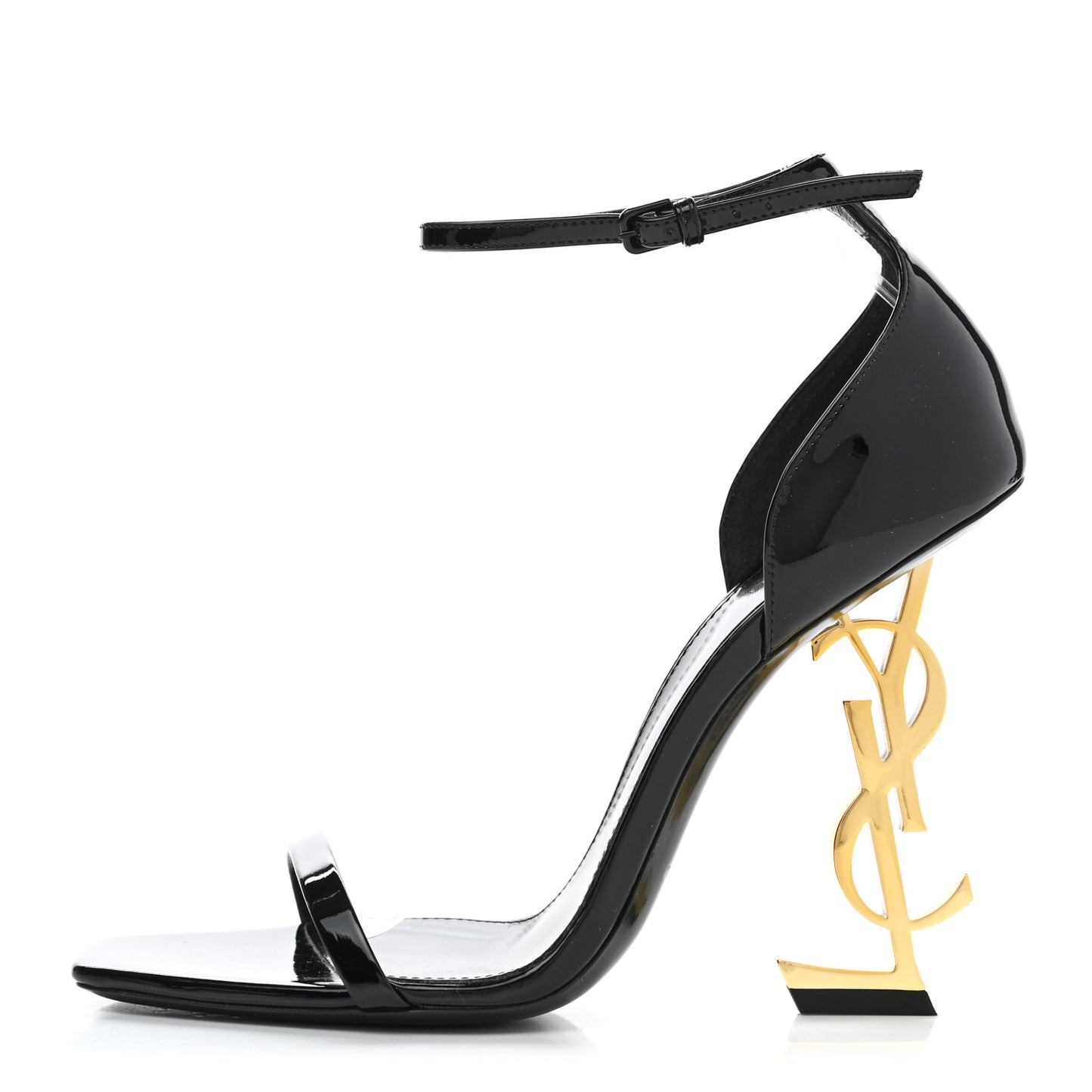 Patent Calfskin Opyum 110 Sandals 38.5 Black Gold