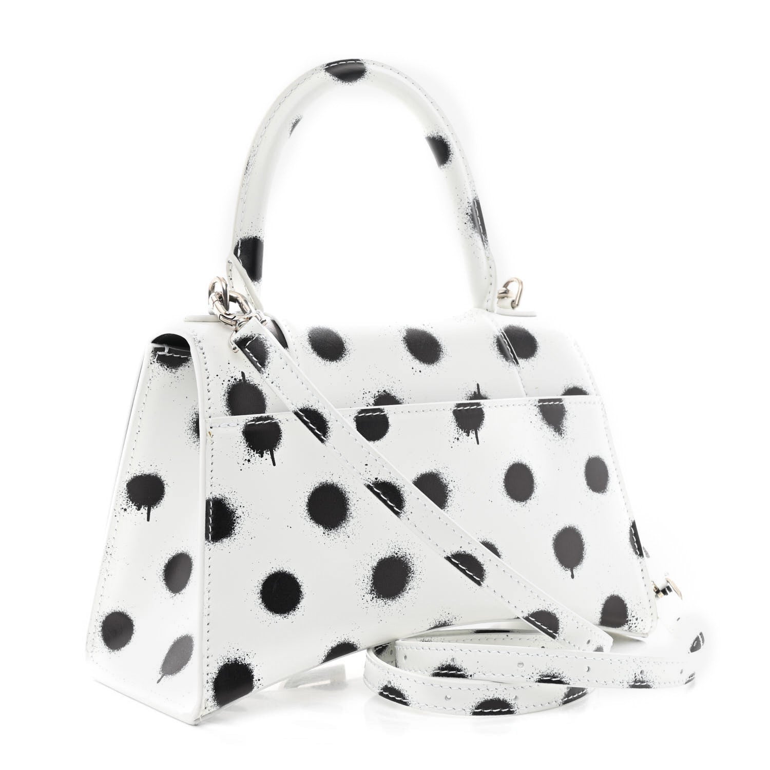 Balenciaga Smooth Calfskin Spray Polka Dot Small Hourglass Top Handle Bag White Black 3 of 10
