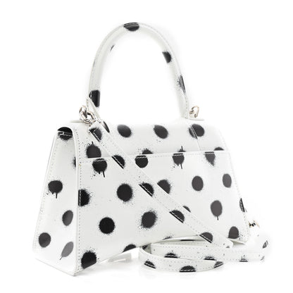 Balenciaga Smooth Calfskin Spray Polka Dot Small Hourglass Top Handle Bag White Black 3 of 10