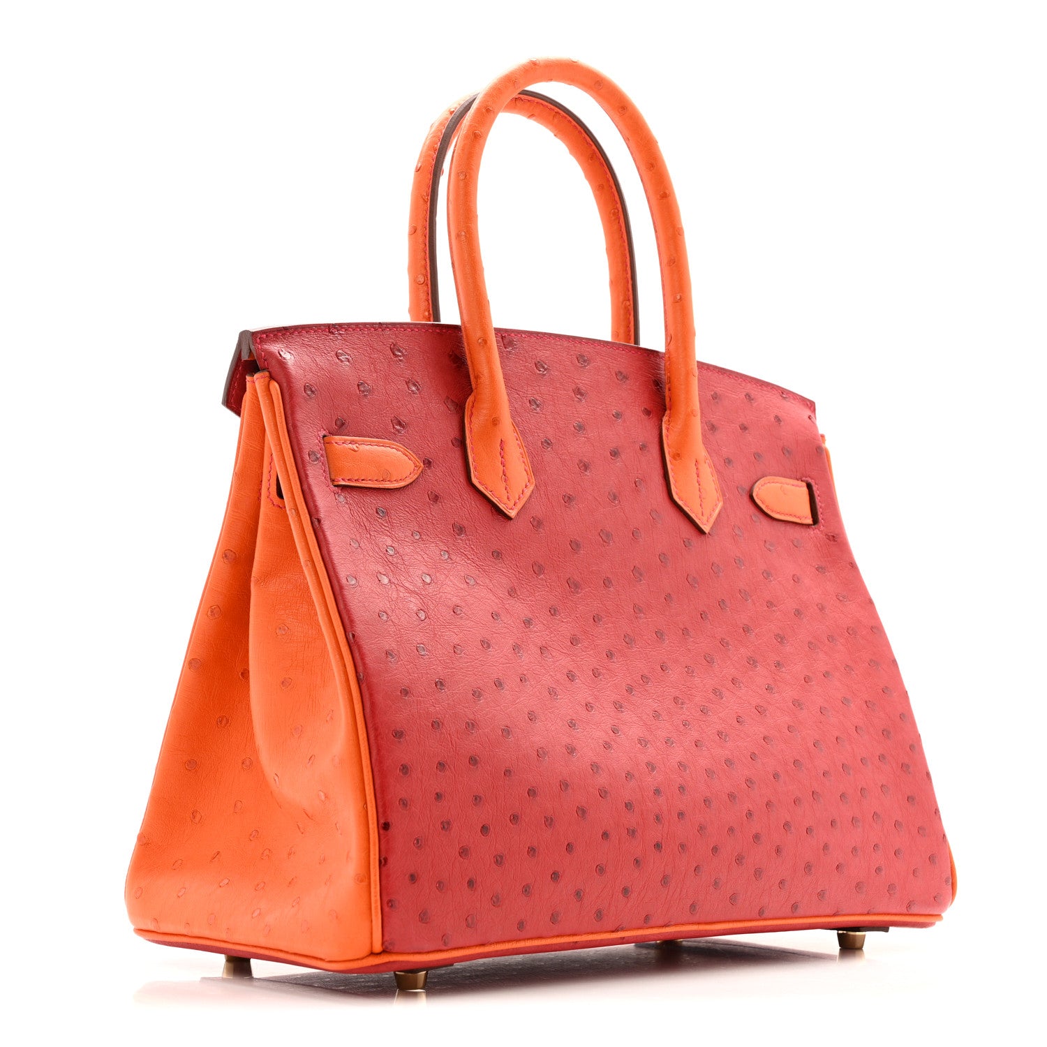 Hermes Ostrich Horseshoe Birkin 30 Rouge Vif Orange 3 of 12