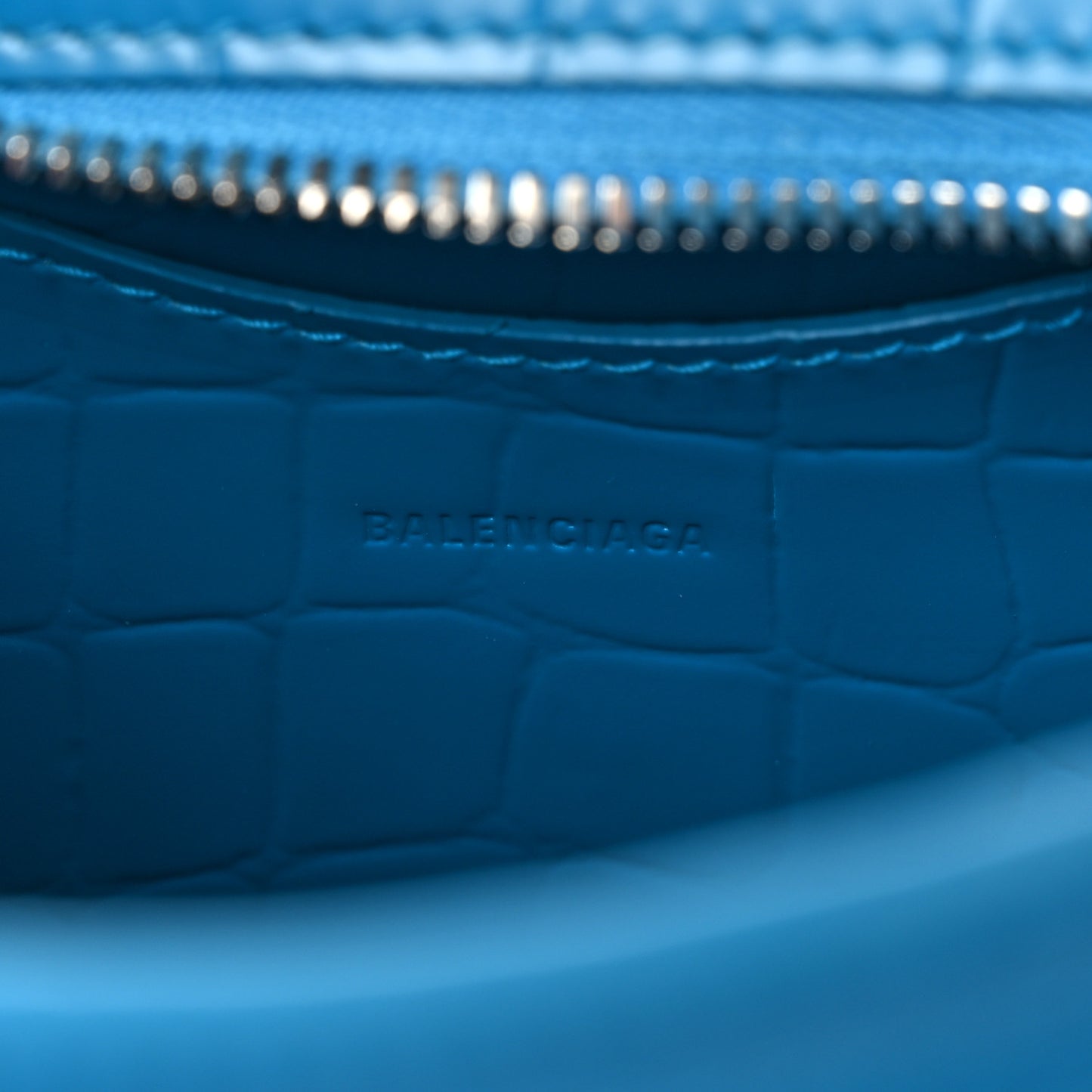 Semi Shiny Calfskin Crocodile Embossed Neo Classic Silver Hardware Mini City Turquoise