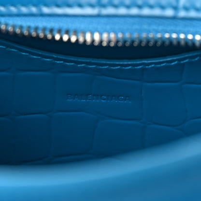 Balenciaga Semi Shiny Calfskin Crocodile Embossed Neo Classic Silver Hardware Mini City Turquoise 6 of 9