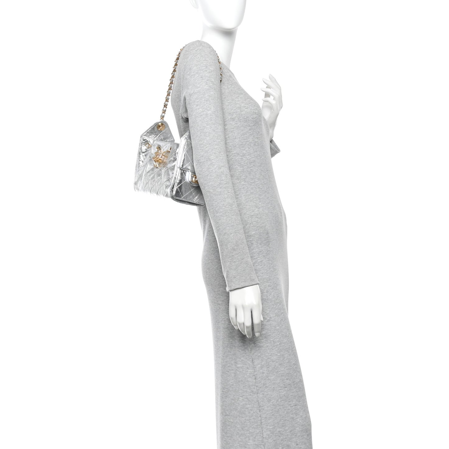 Metallic Aged Calfskin Quilted Mini Chanel 25 Handbag Silver