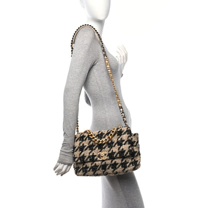 Chanel Tweed Quilted Large Chanel 19 Flap Black Beige 2 of 10