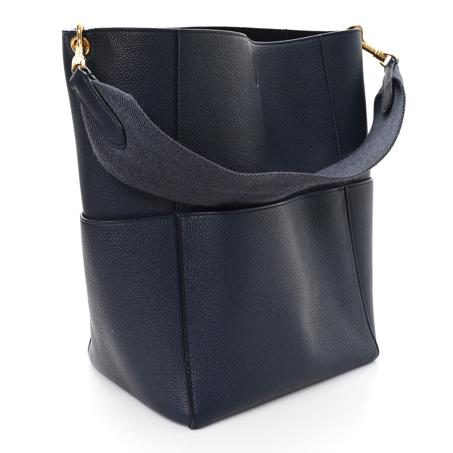 Soft Grained Calfskin Sangle Bucket Bag Navy Blue
