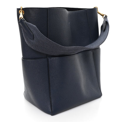 Celine Soft Grained Calfskin Sangle Bucket Bag Navy Blue 2 of 10