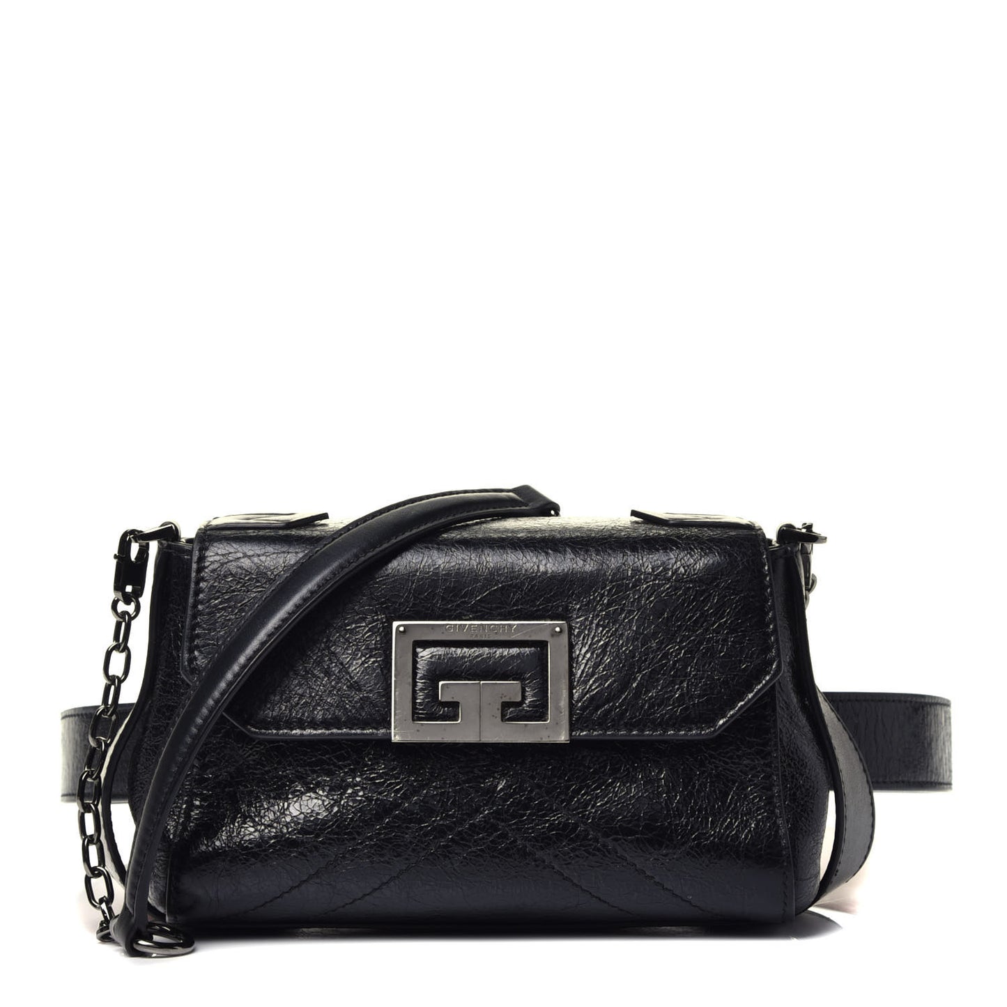 Crinkled Patent Calfskin ID Convertible Belt Bag Black