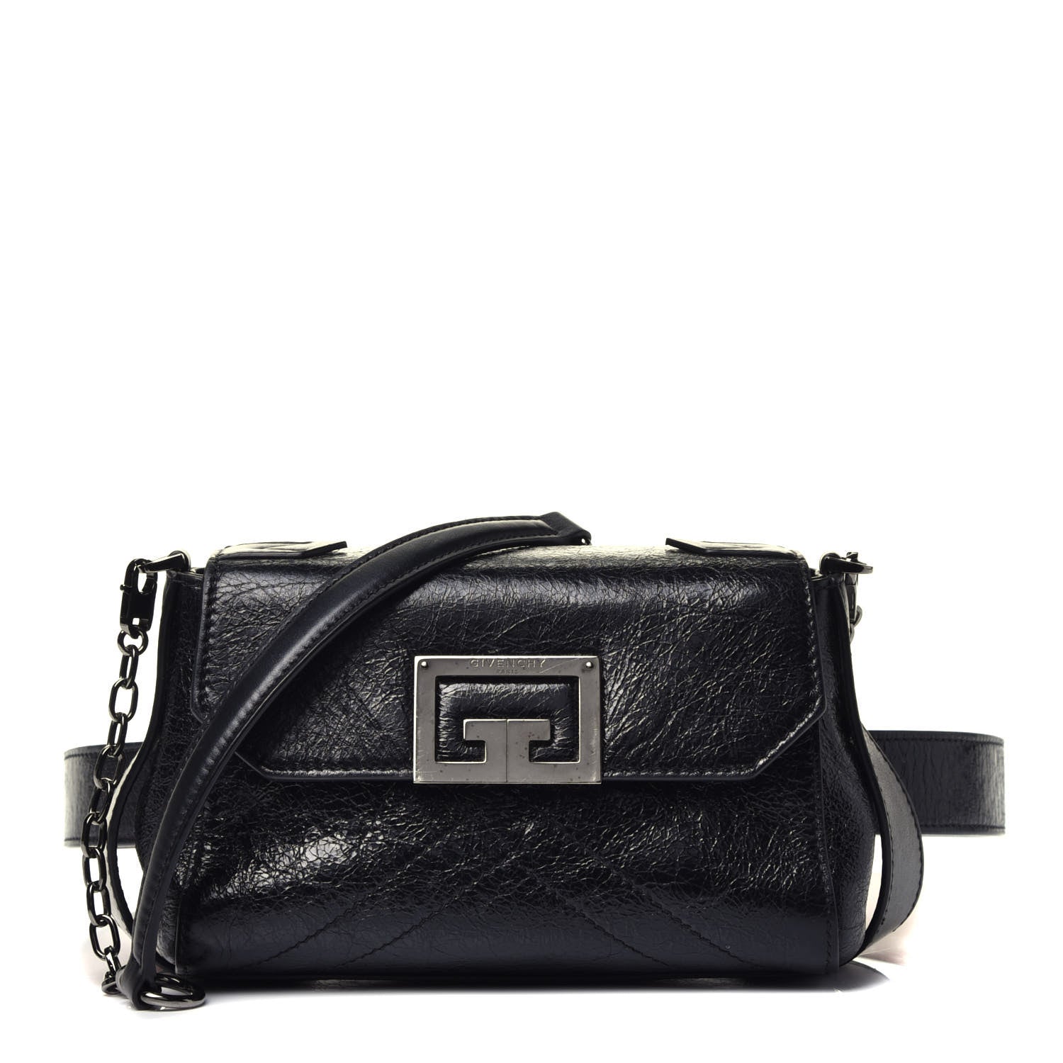 Givenchy Crinkled Patent Calfskin ID Convertible Belt Bag Black 1 of 9