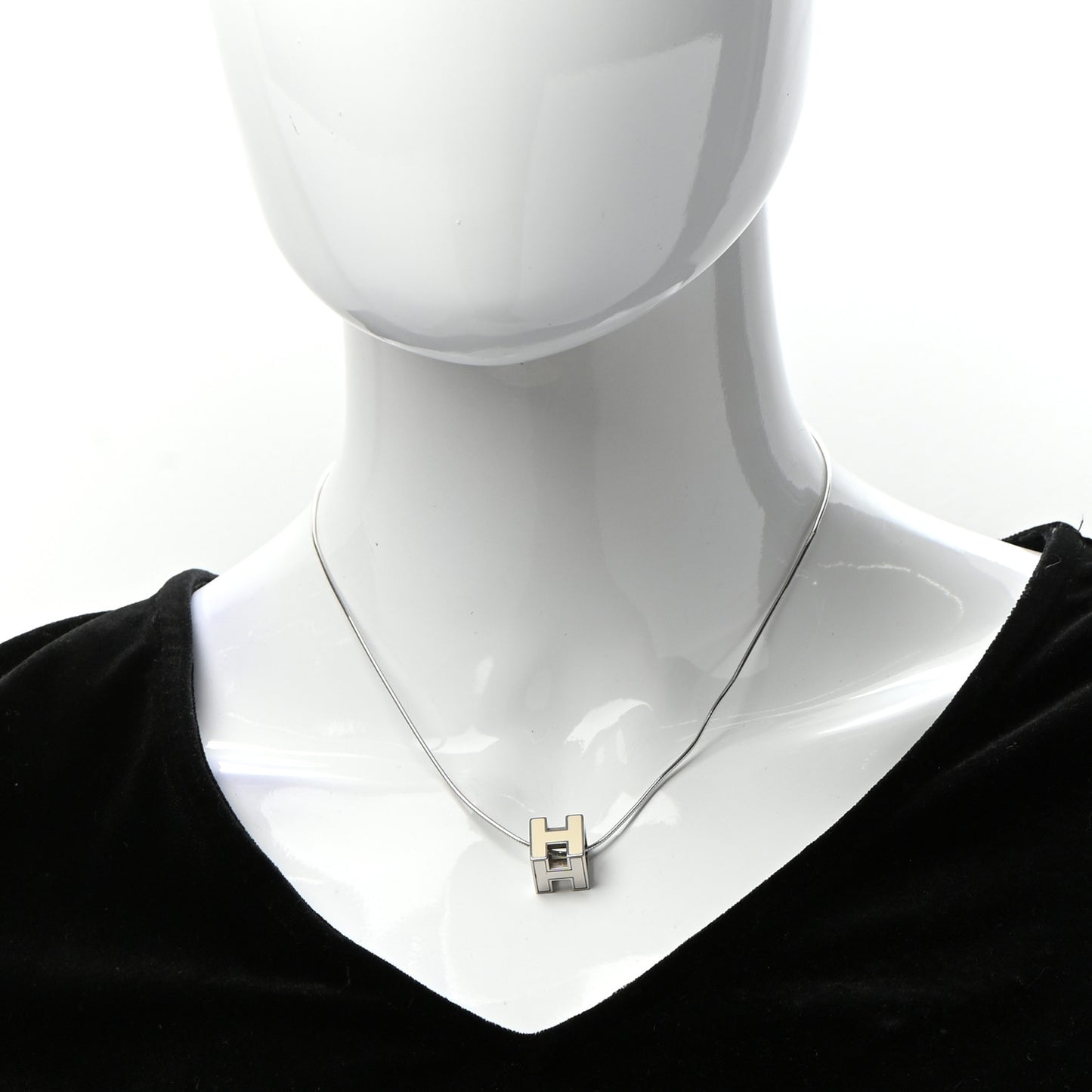 Palladium Lacquered Cage d'H Pendant Necklace Ecru