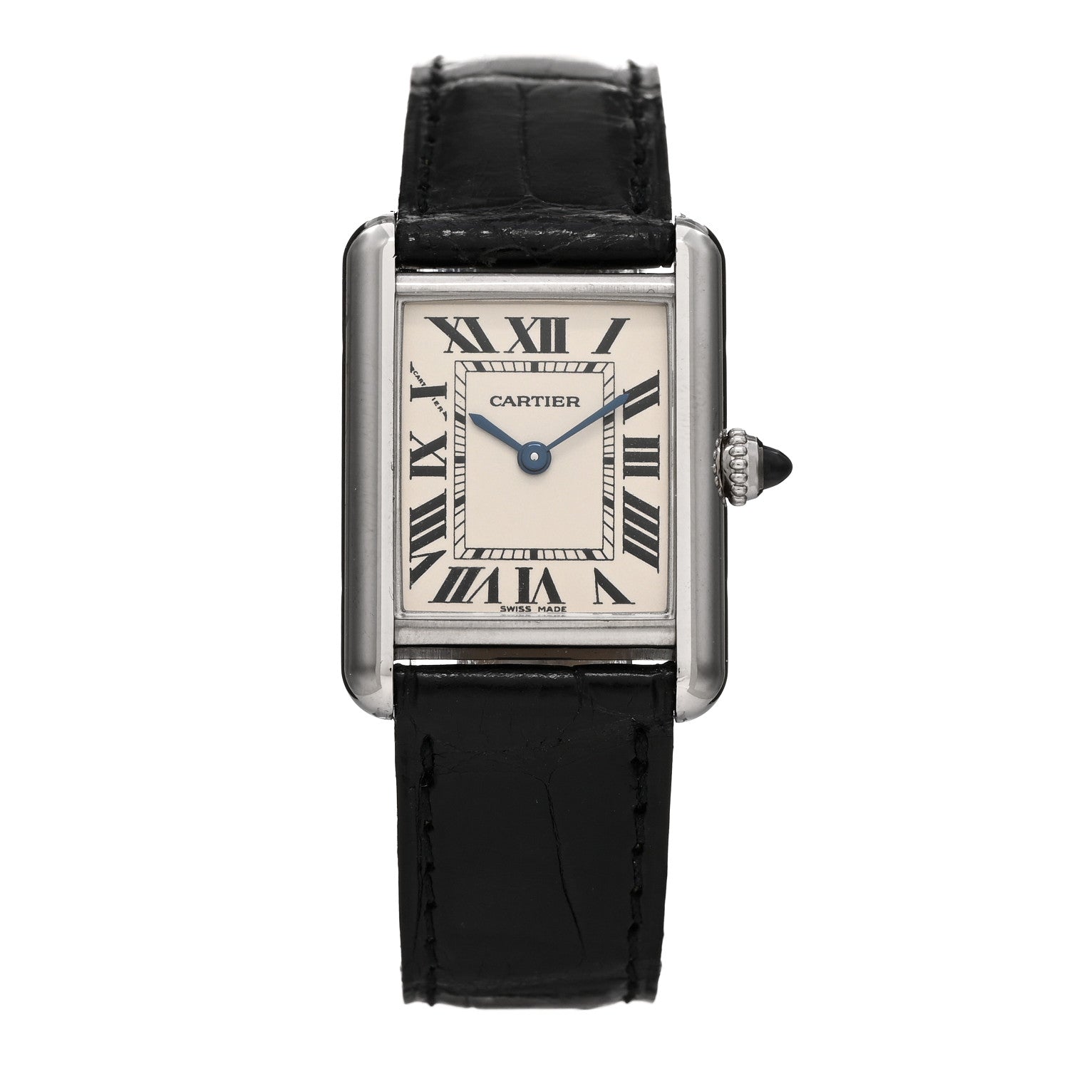Cartier 18K White Gold Alligator 22mm Tank Louis Quartz Watch 1 of 4