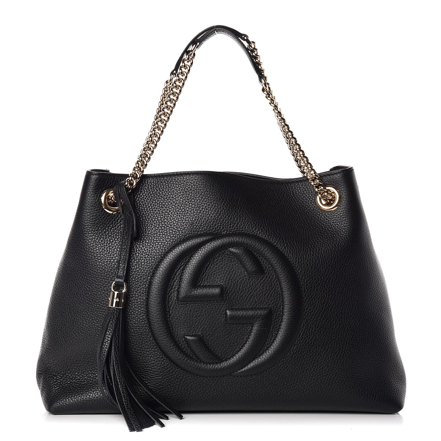 Pebbled Calfskin Medium Soho Chain Shoulder Bag Black