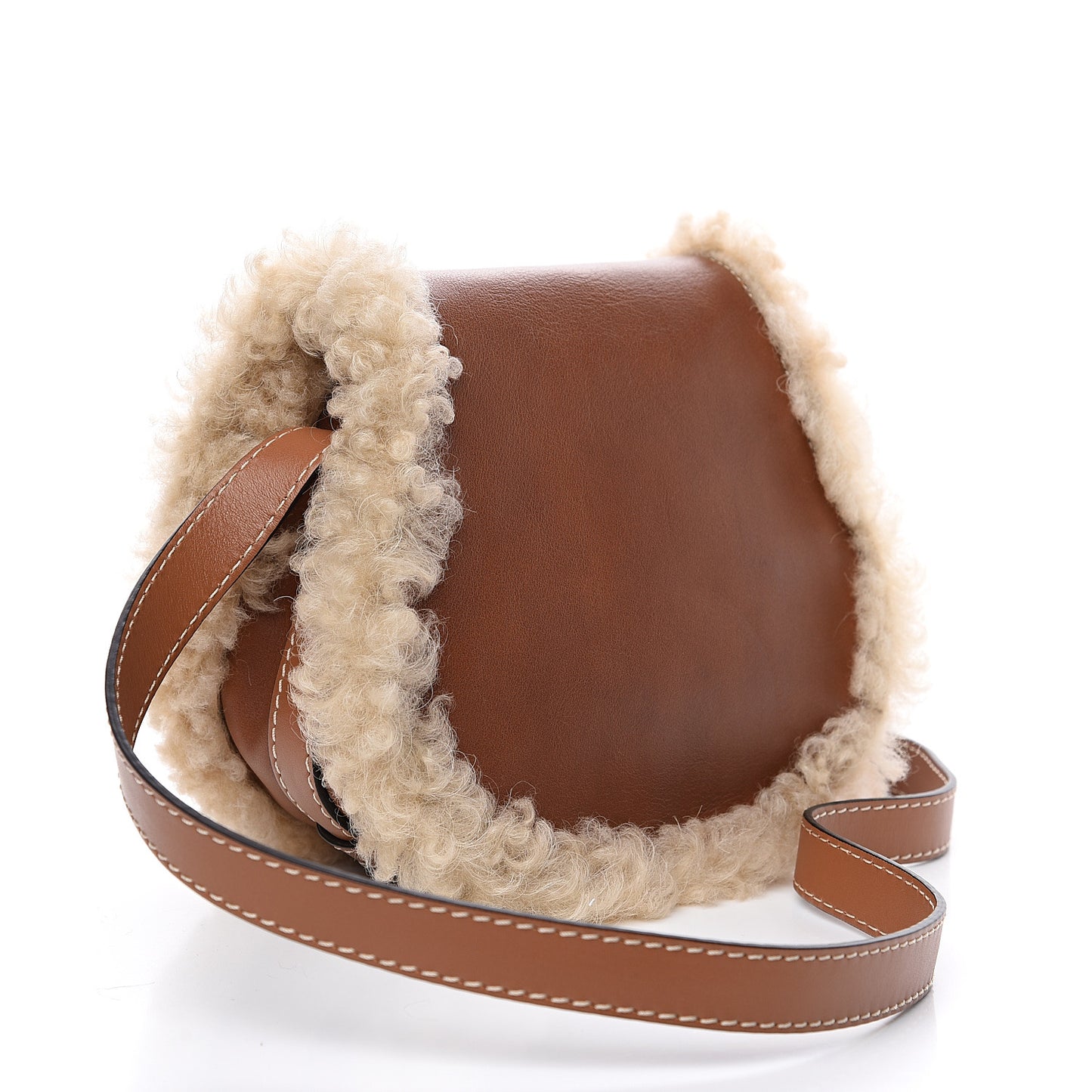 Small Grain Shiny Calfskin Small Marcie Round Crossbody Bag Caramel