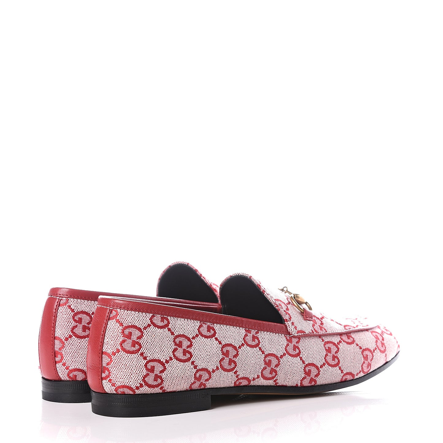 Canvas GG Monogram Horsebit Womens Jordaan Loafers 37.5 Gardenia Hibiscus Red