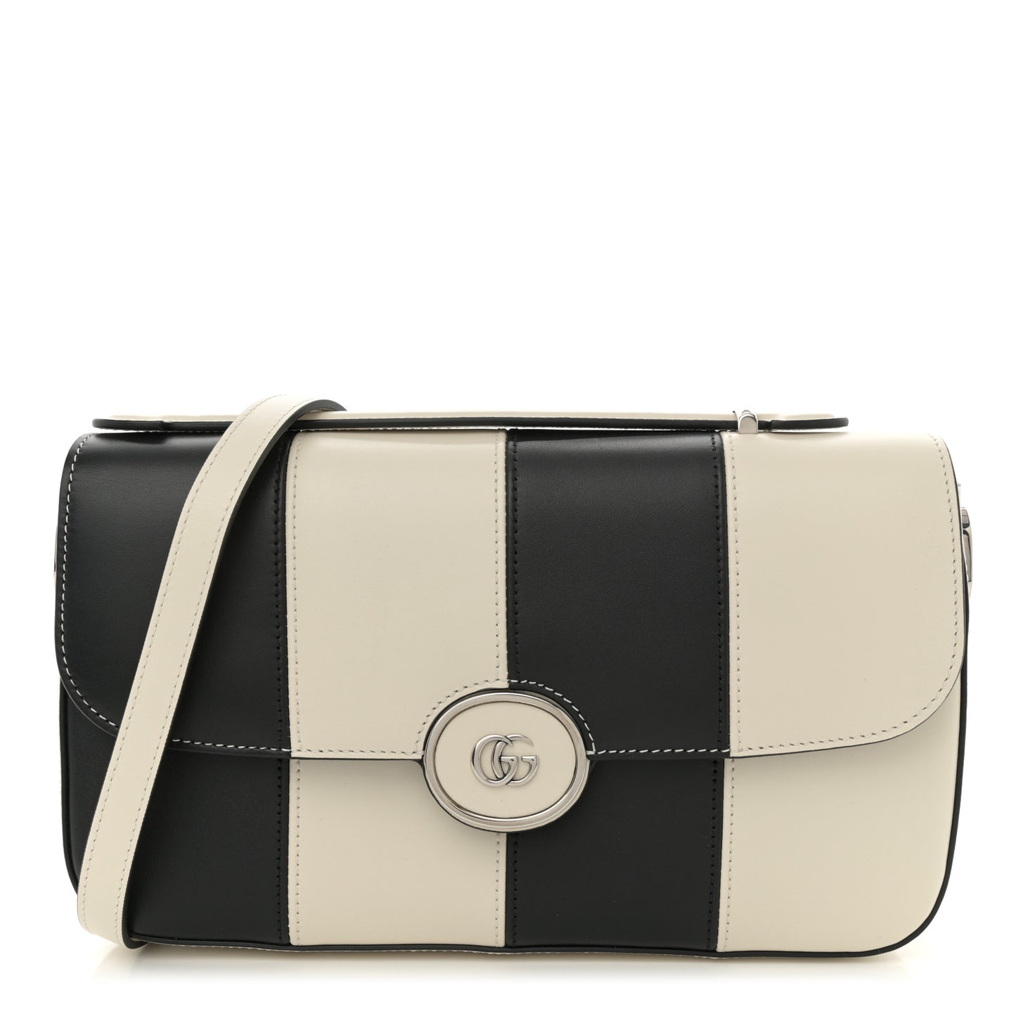 Senna Calfskin Lines Petite GG Top Handle Shoulder Bag Black Mystic White