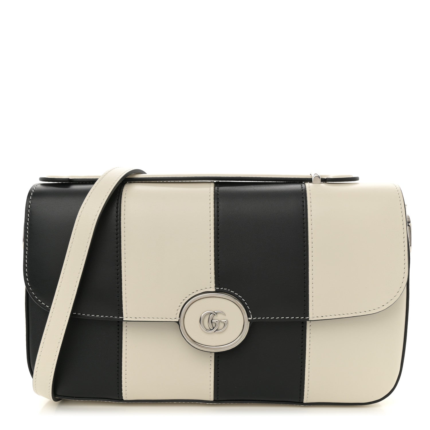 Gucci Senna Calfskin Lines Petite GG Top Handle Shoulder Bag Black Mystic White 1 of 11