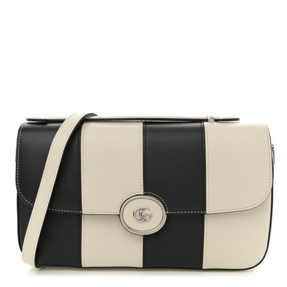 Gucci Senna Calfskin Lines Petite GG Top Handle Shoulder Bag Black Mystic White 1 of 11