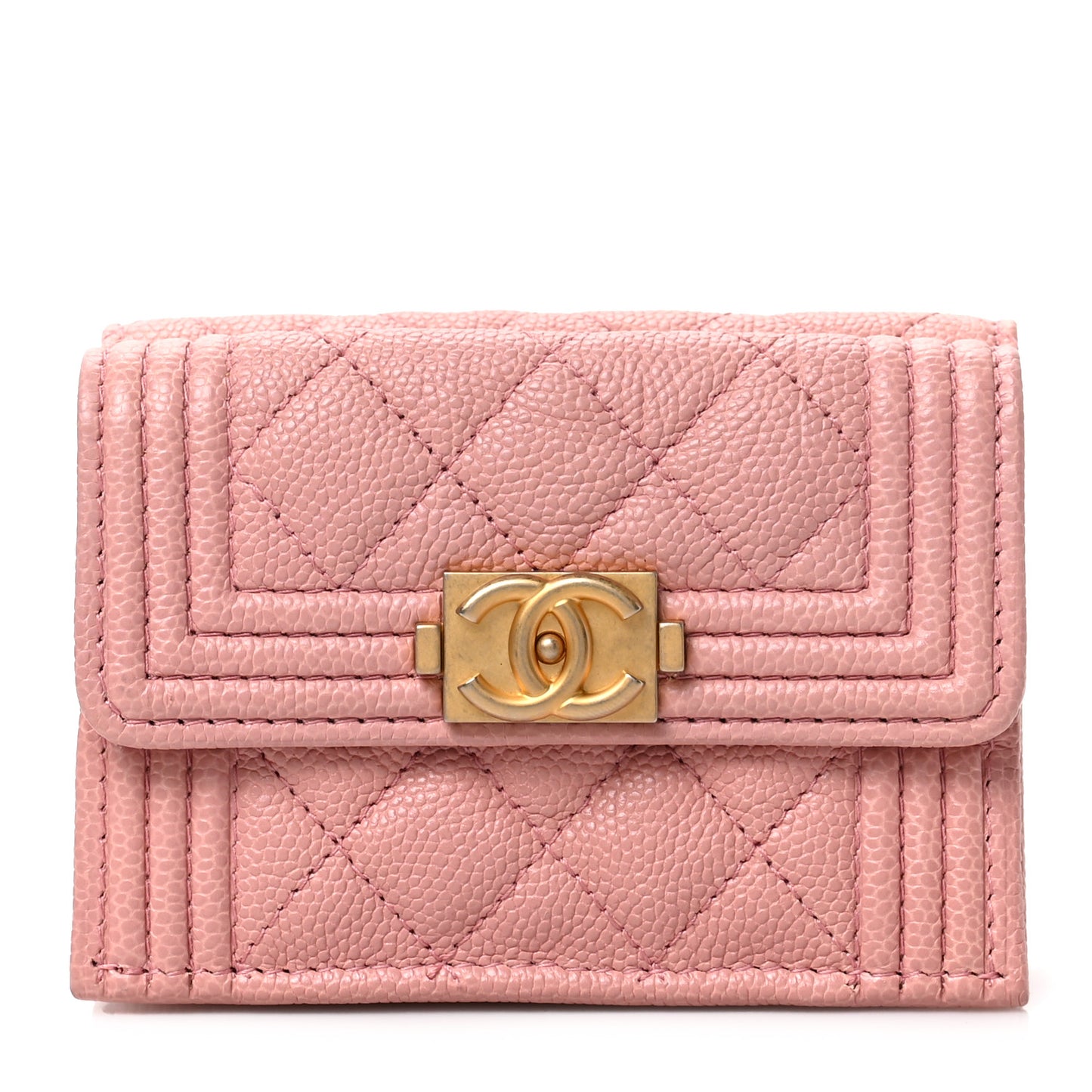 Caviar Quilted Small Boy Flap Wallet Pink