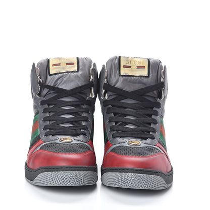 Gucci Miro Soft Calfskin Web Mens Screener High Top Sneakers 10.5 Light Hibiscus Red Black Foggy Grey 2 of 7
