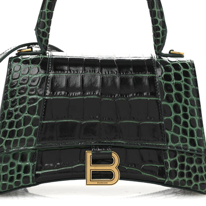 Balenciaga Shiny Calfskin Crocodile Embossed Small Hourglass Top Handle Bag Forest Green 8 of 14