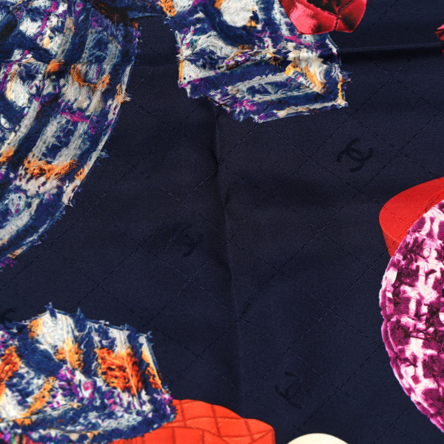 Chanel Silk CC Square Scarf Navy 5 of 10