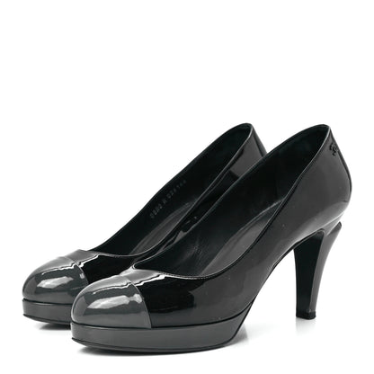 Chanel Patent Cap Toe CC Pumps 40 Black Grey 3 of 9